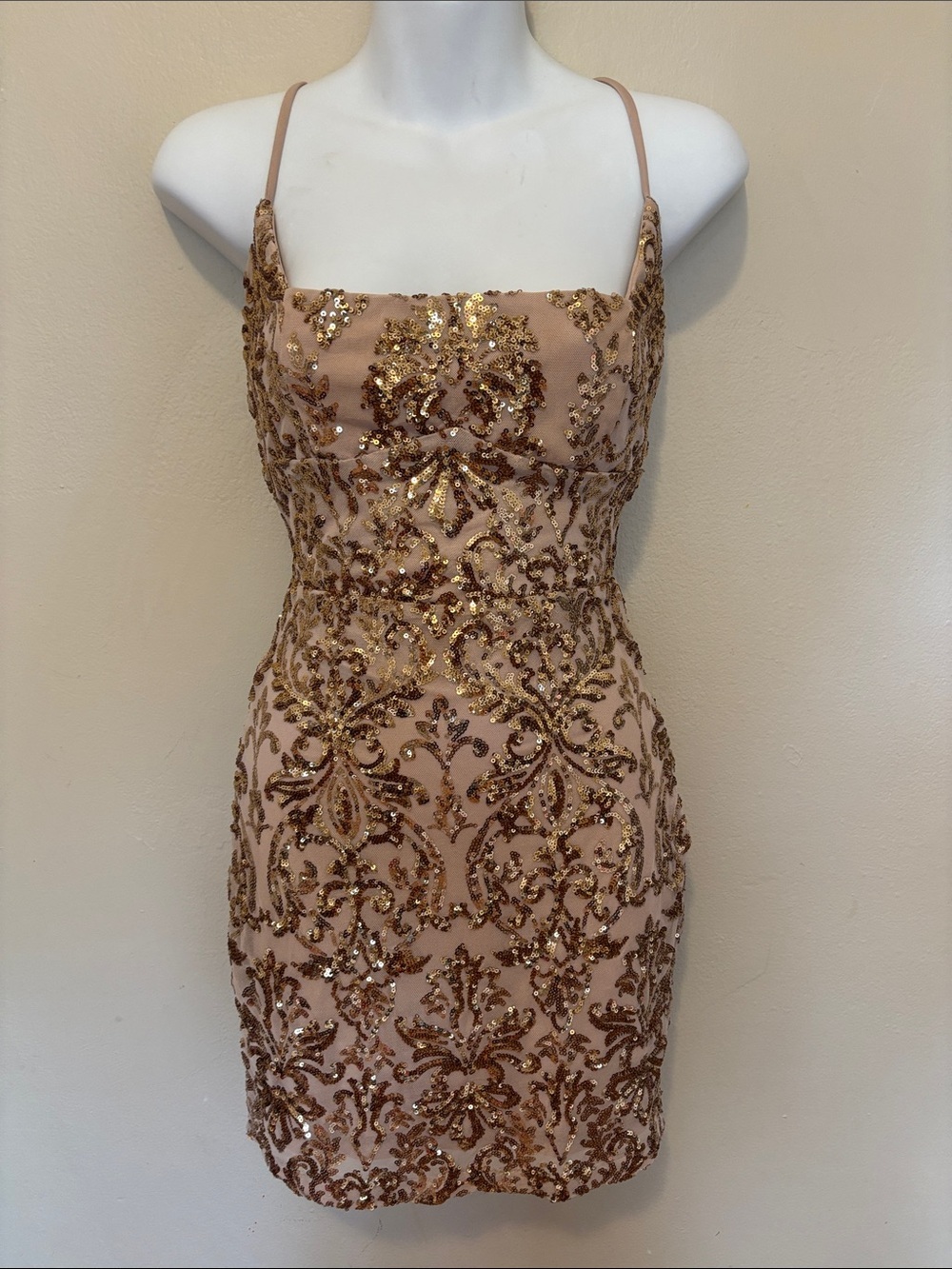 Windsor Rose Gold Sequin Spaghetti Strap Mini Dress